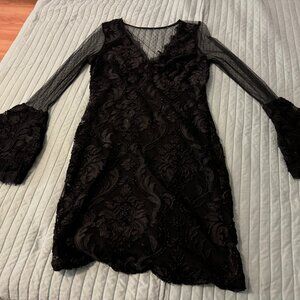 Black Lace Bell Sleeve Dress